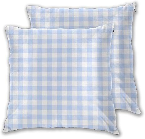 LONSANT Throw Pillow Covers Set of 2,Seamless Light Blue Gingham Plaid,Farmhouse Home Outdoor Pil... | Amazon (US)