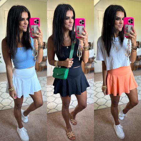 Love these Amazon tennis skirts! I’m in size small 
Size small in tee and tanks also 

#LTKFindsUnder100 #LTKSaleAlert #LTKStyleTip