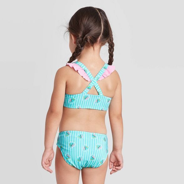 Toddler Girls' Seashell  Ruffle Strap Bikini Set - Cat & Jack™ Blue | Target