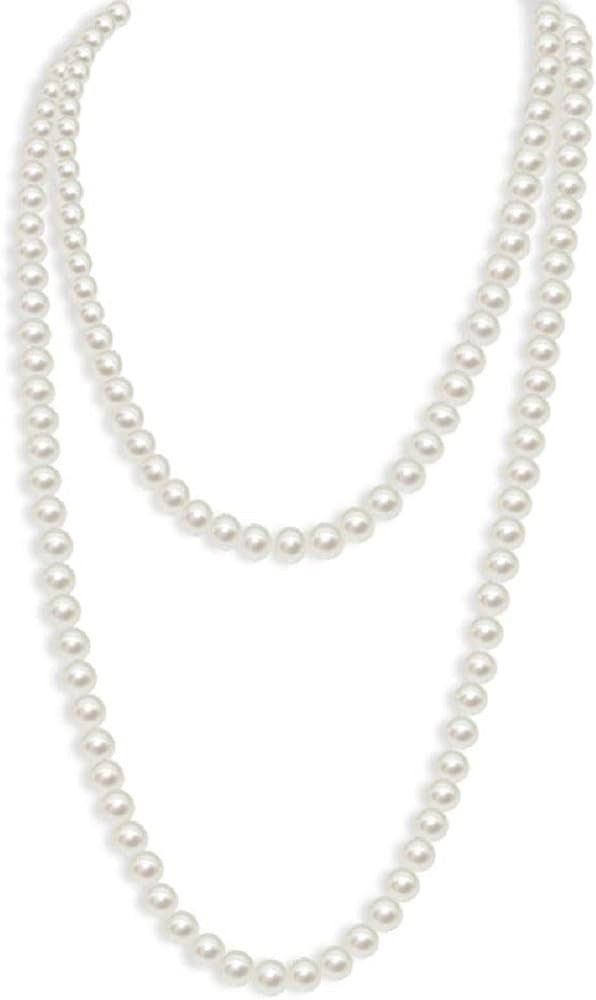 1920s Long Fake Pearls Strand Necklace Layered Retro Vintage Imitation Round Beaded Ball for Wome... | Amazon (US)
