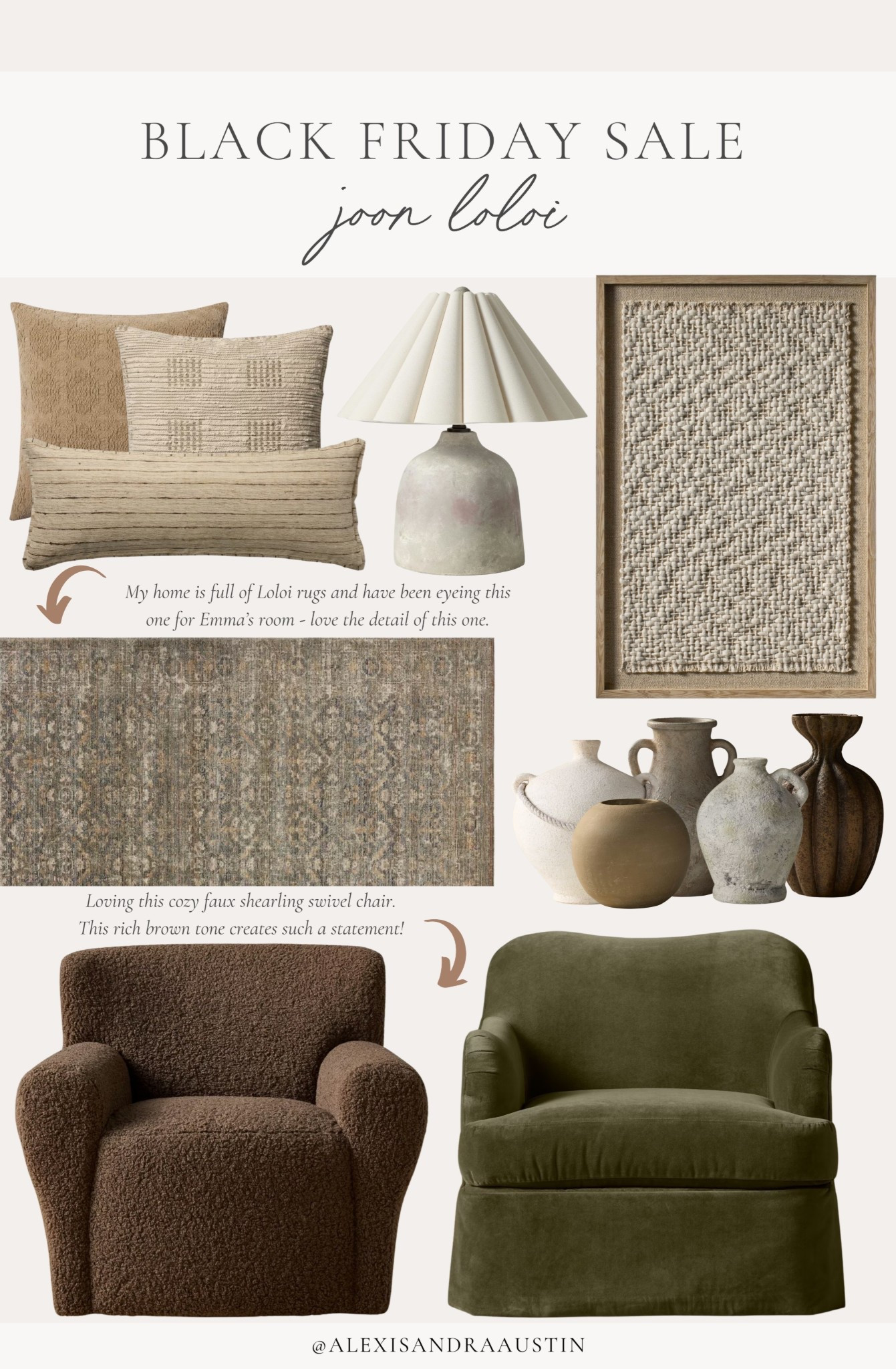 Black Friday sale favorites from Joon Loloi! Obsessing over this entire collection and perfect to mix into a cozy, collected style.

Home finds, deal of the day, sale alert, Joon Loloi, furniture favorites, collected style, neutral area rug, cozy throw pillow, table lamp, accent chair, textured wall art, vase favorites, Black Friday sale, cyber week, collected style, shop the look!

#LTKCyberWeek #LTKSaleAlert #LTKHome