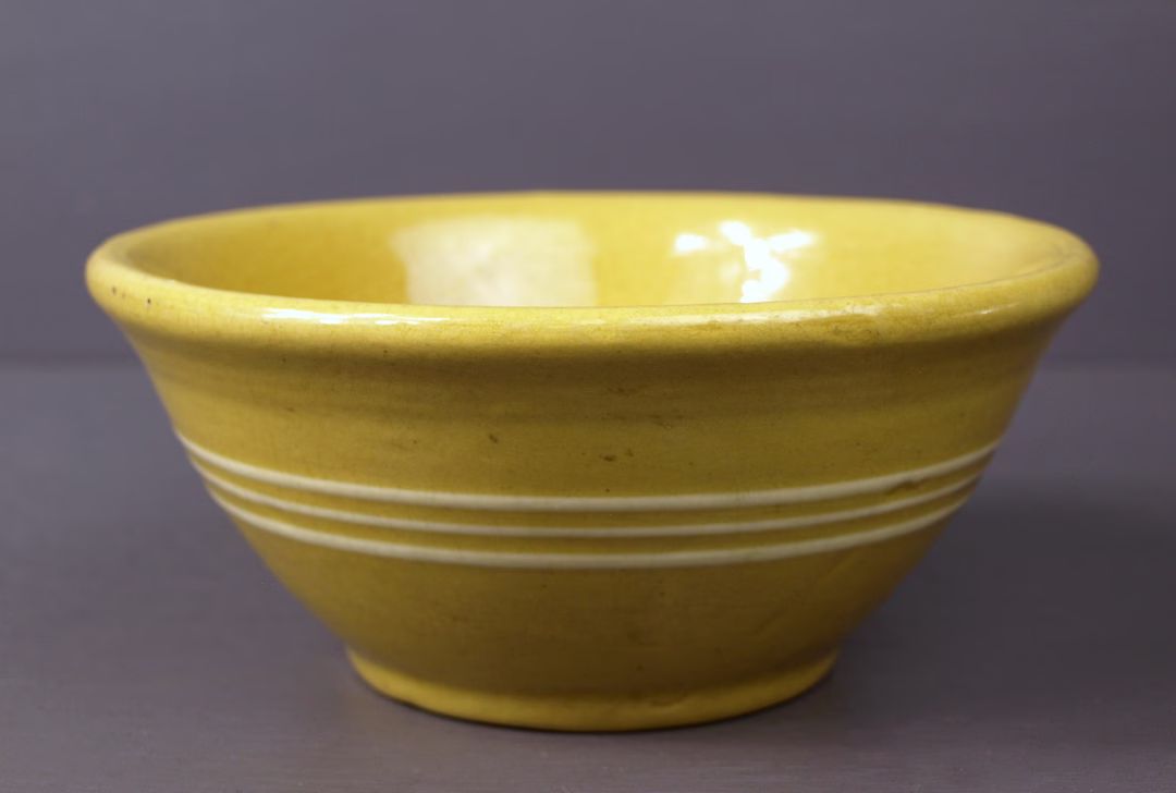 Antique Yellowware Batter Mixing Bowl w/ White Bands, 7 5/8" Diameter Rim, Circa 1920's - VG cond... | Etsy (US)