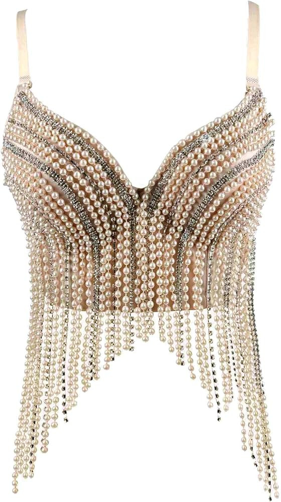 Women's Bustier Crop Top Mesh Corset Top Push up Rhinestone Diamond Bra Club Party Vest | Amazon (US)