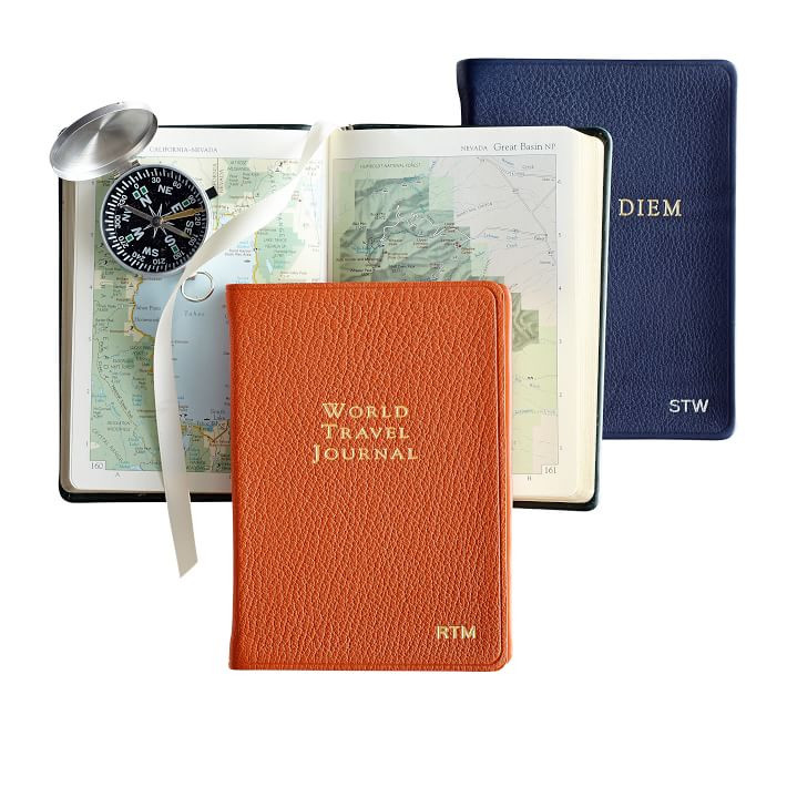 Leather-Bound Book, World Travel Journal, Orange | Mark and Graham