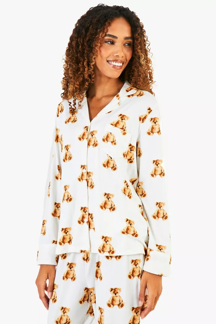Womens Christmas Button Up Family Bear Print Pants Pj Set | boohoo (US & Canada)