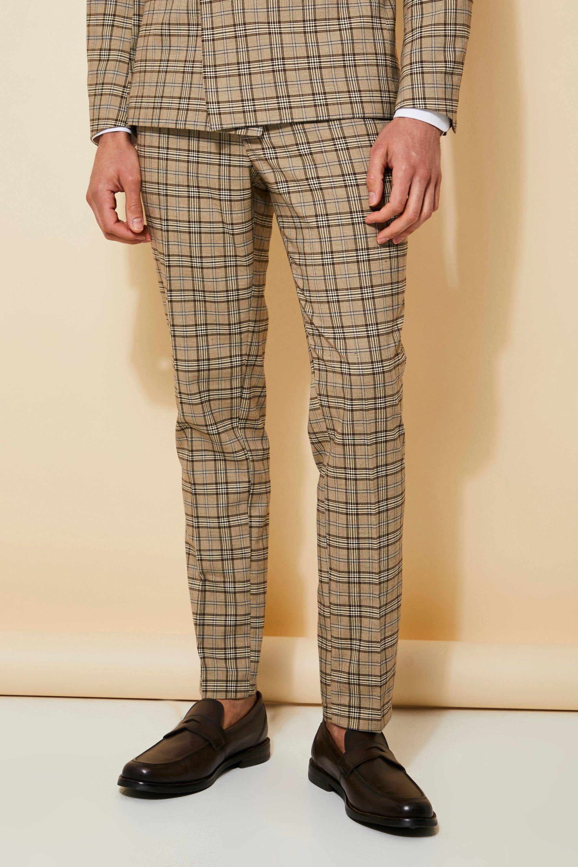 Mens Skinny Flannel Suit Pants - Beige - 32S | Boohoo.com (US & CA)