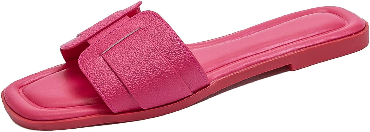 Stratuxx Kaze Womens Flat Sandals Flat Slide Sandals Metallic Flats Sandals | Amazon (US)