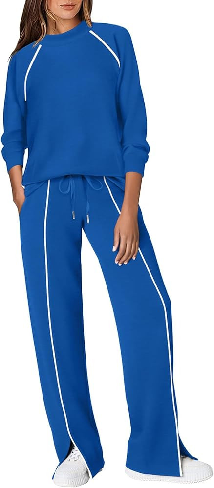 WIHOLL Lounge Sets for Women 2 Piece Fall Outfits 2025 Wide Leg Pant Matching Sets Womens Clothin... | Amazon (US)