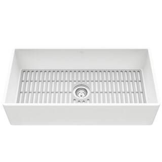 VIGO Matte Stone White Composite 36 in. Single Bowl Flat Farmhouse Apron-Front Kitchen Sink with ... | The Home Depot