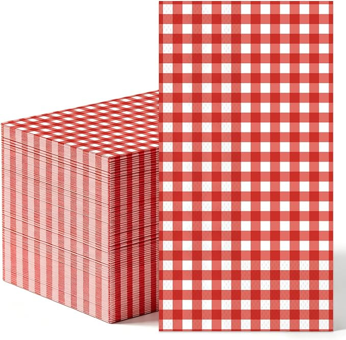 50 Pack 2-Ply Disposable Paper Napkins, Red Gingham Checkered Decorative Dinner Napkins for Weddi... | Amazon (US)