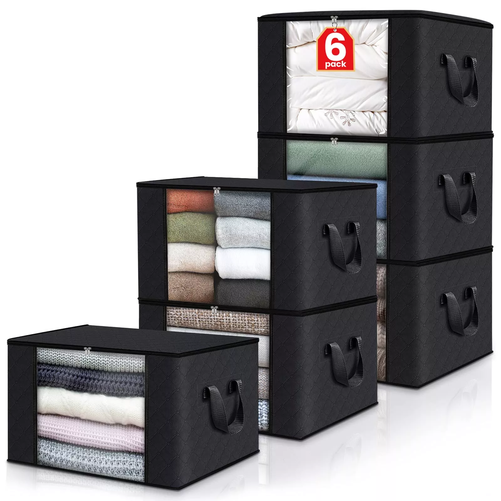 90L Large Storage Bags, 6 Pack Clothes Storage Bins Foldable