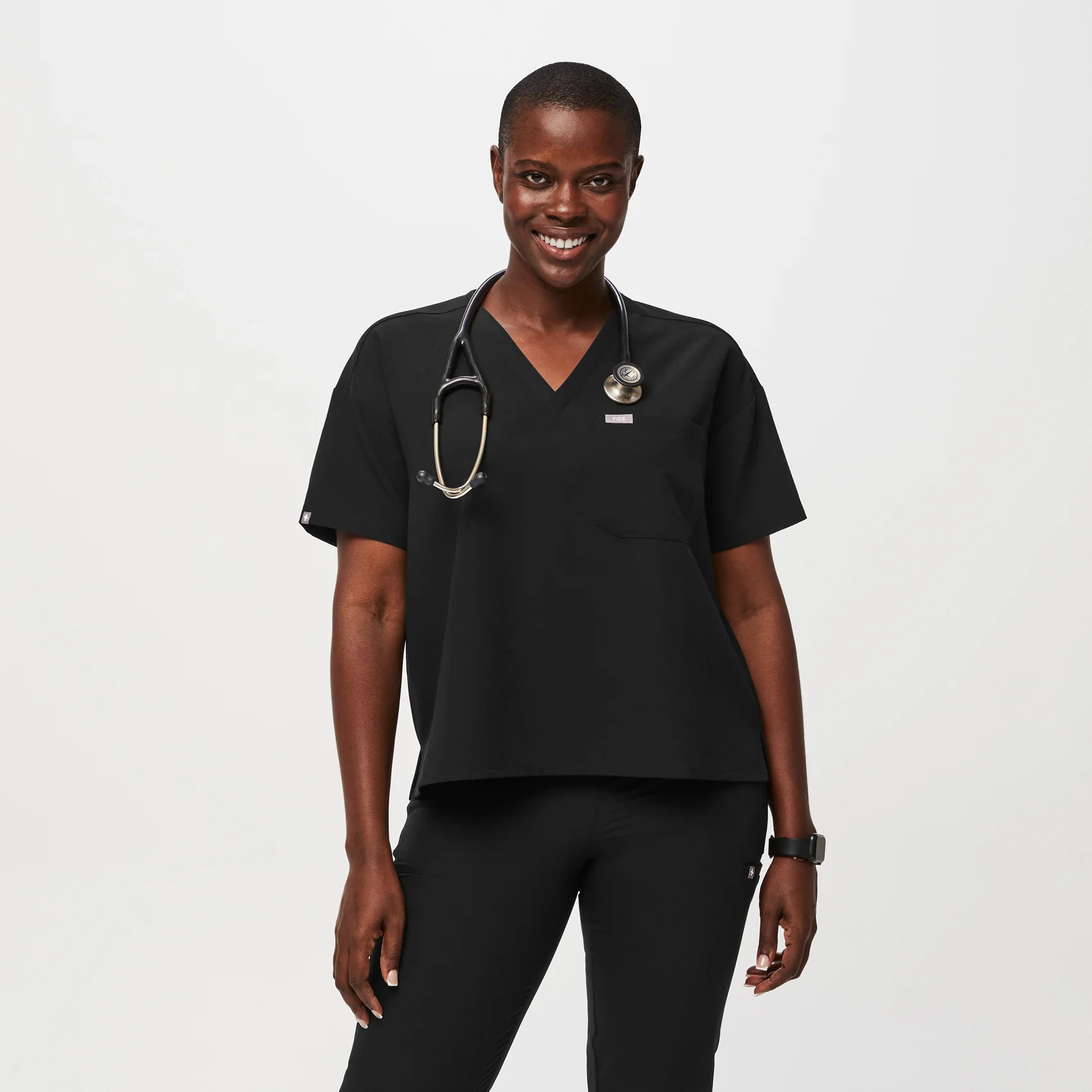 Women’s Relaxed Catarina One-Pocket Scrub Top™ - Black · FIGS | FIGS