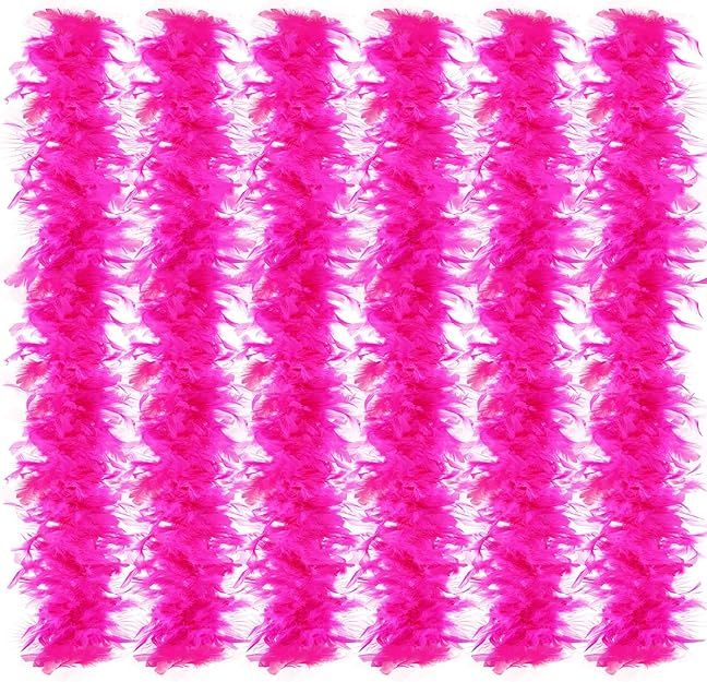 Juinte 6 Pcs Turkey Chandelle Feather Boa 2.19 Yards Pink Black White Feather Boas Bulk Outfit Pa... | Amazon (US)