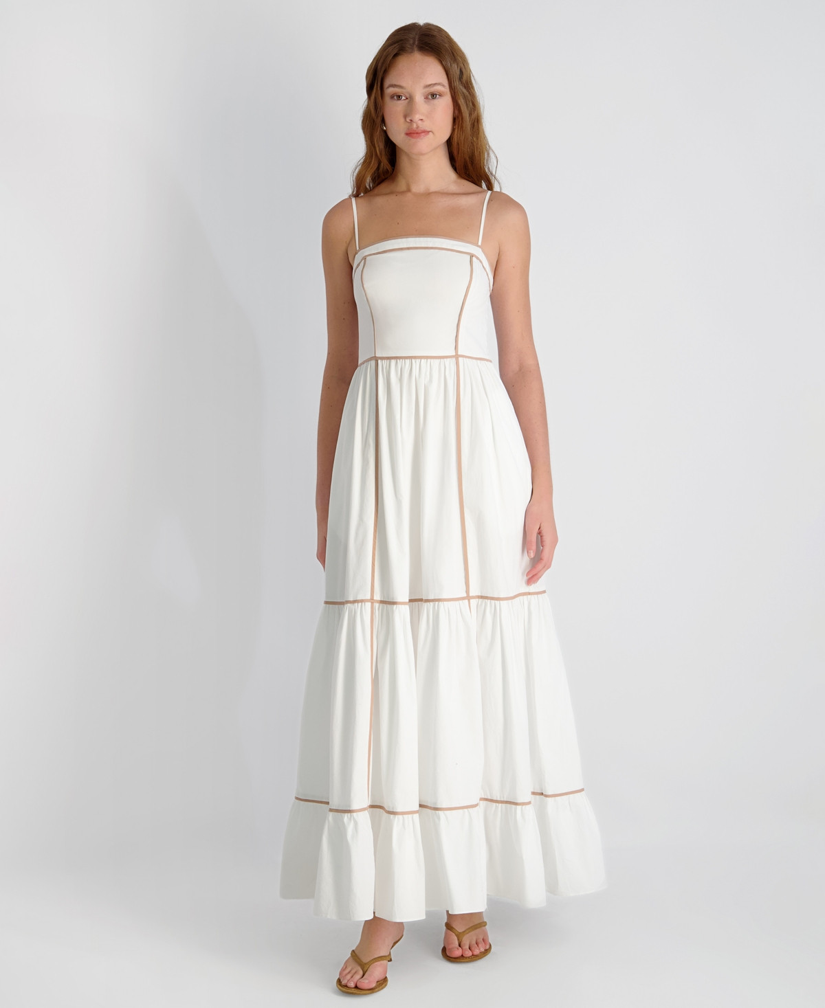 French Connection Women's Square-Neck Cambria Contrast Trim Maxi Dress - Summer White-almond Nude | Macy's