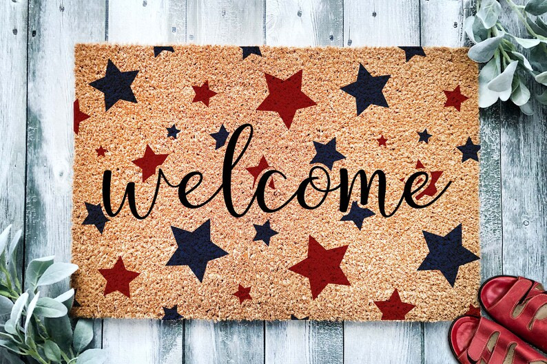 Doormat Star Spangled Welcome Patriotic Door Mat Independence Day Housewarming Gift Closing Gift ... | Etsy (US)