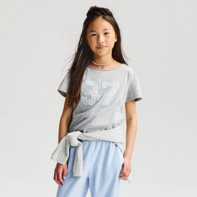 Girls' Short Sleeve 100% Cotton Relaxed Off the Shoulder '97' Graphic T-Shirt - Cat & Jack™ Heather Gray XL | Target