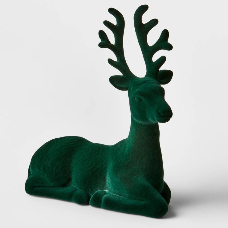 9" Flocked Sitting Deer Decorative Figurine Green - Wondershop™ | Target