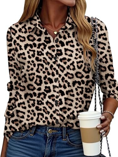 Zeagoo Cheetah Print Shirt Button Up Blouses for Women Dressy Casual Long Sleeve Top Animal Printed Work Outfits S | Amazon (US)