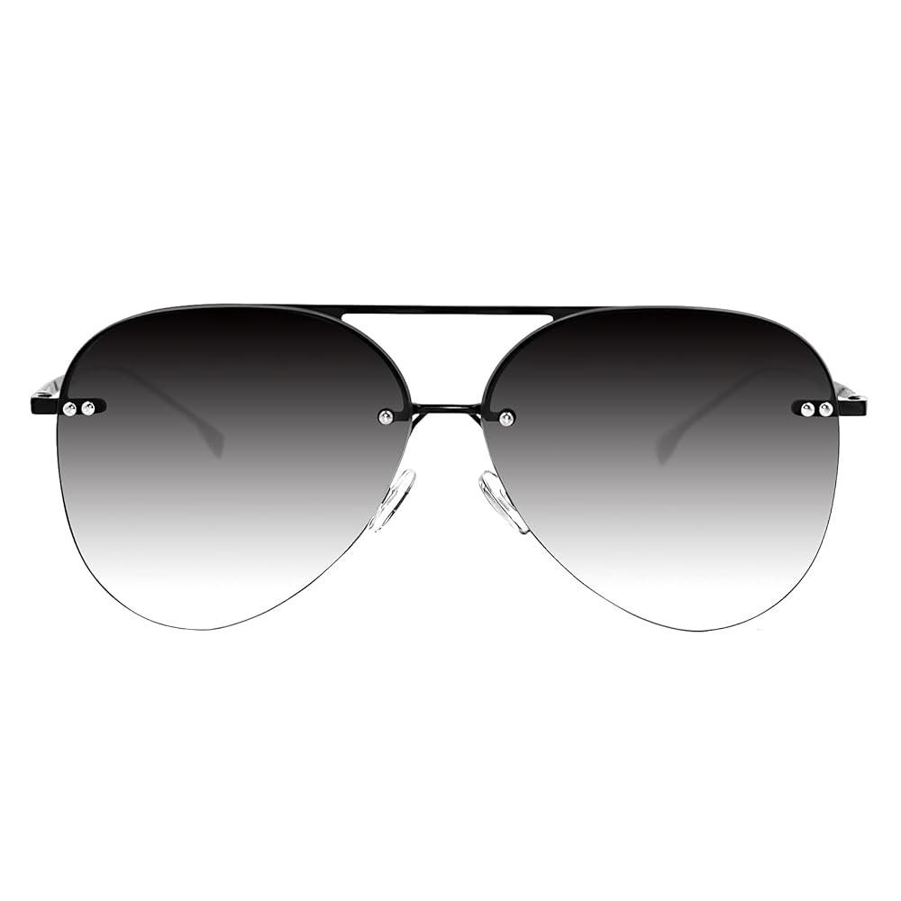 Retro Rimless Women Aviator Sunglasses Classic Lady Oversized Sun Glasses black Gradient Mirrored... | Amazon (US)