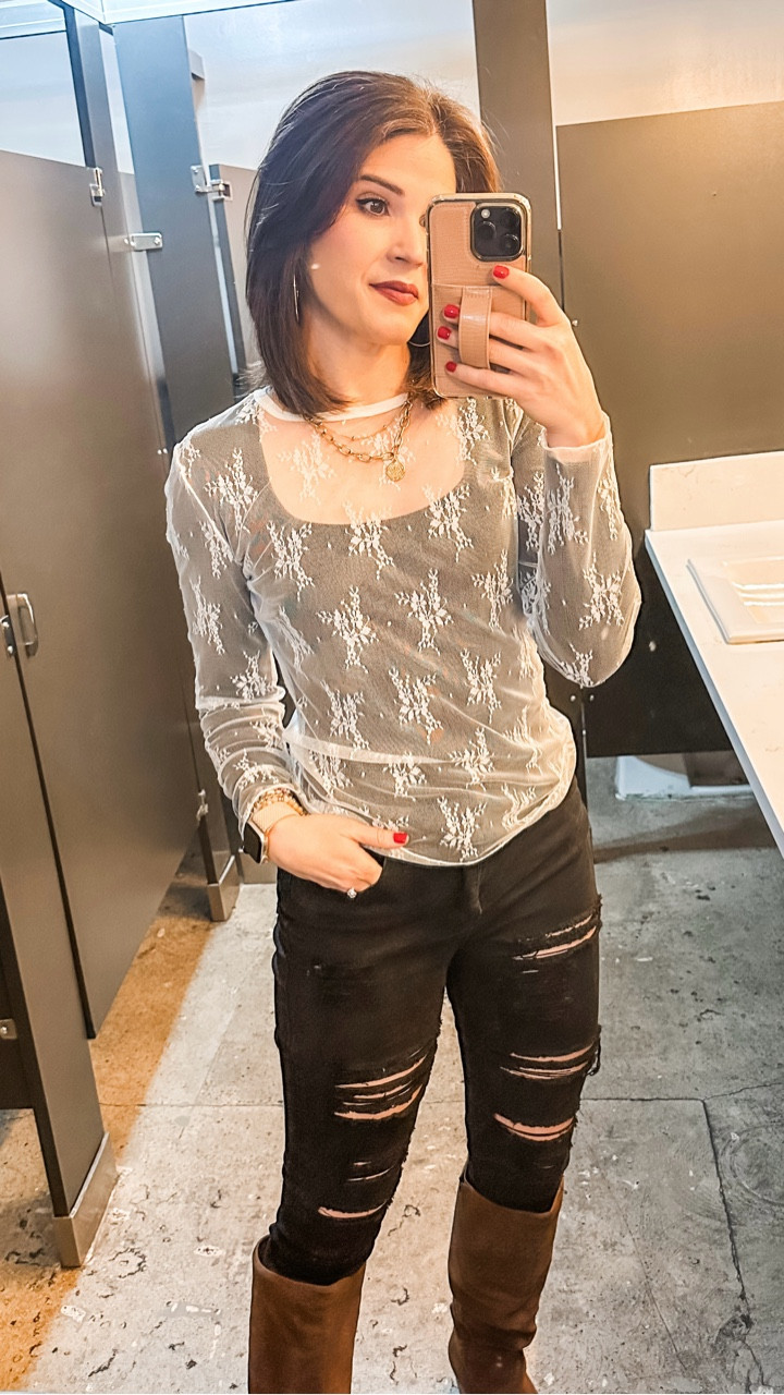 Bathroom fit check for the last gig of the weekend. Our favorite little speakeasy. Going with a grungy look to cap off Valentine’s Day weekend  

#LTKootd #LTKOver40 #LTKvlog