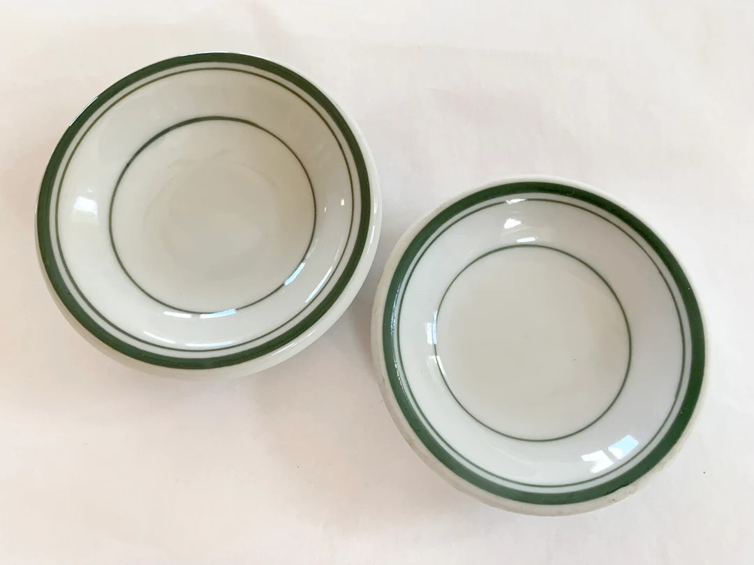 2 Chunky Butter Pats, Vintage, Restaurant Ware, Green Striped Dish, 3 Inch Dish, Green Transferwa... | Etsy (US)