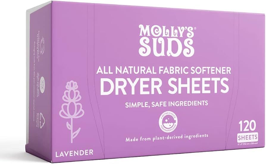 Molly's Suds All Natural Fabric Softener Dryer Sheets for Sensitive Skin | Compostable, Plant-Bas... | Amazon (US)