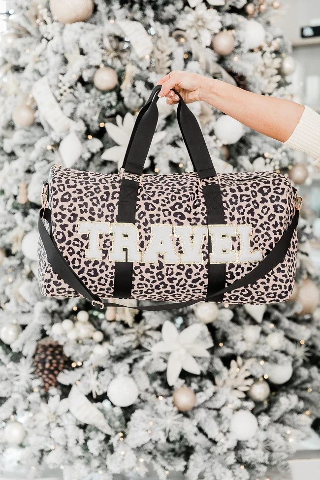 Travel Patch Leopard Print Duffle Bag | Pink Lily