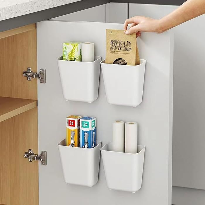 4 Piece Kitchen Cabinet Door Storage Box,Self Adhesive Wall Mounted Storage Box,Wardrobe/Bathroom... | Amazon (US)