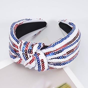 4 th of July Headband for Women Girls Red White and Blue Sequin Headbands USA American Wide Knott... | Amazon (US)
