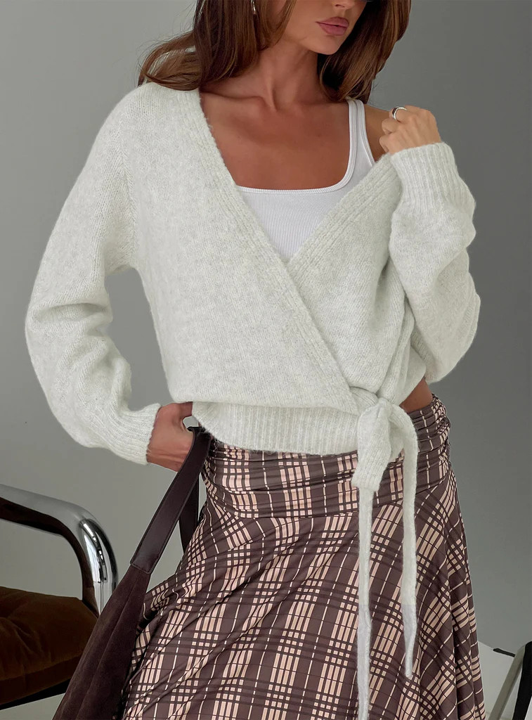 Daelan Wrap Knit Cardigan Grey Marle | Princess Polly US