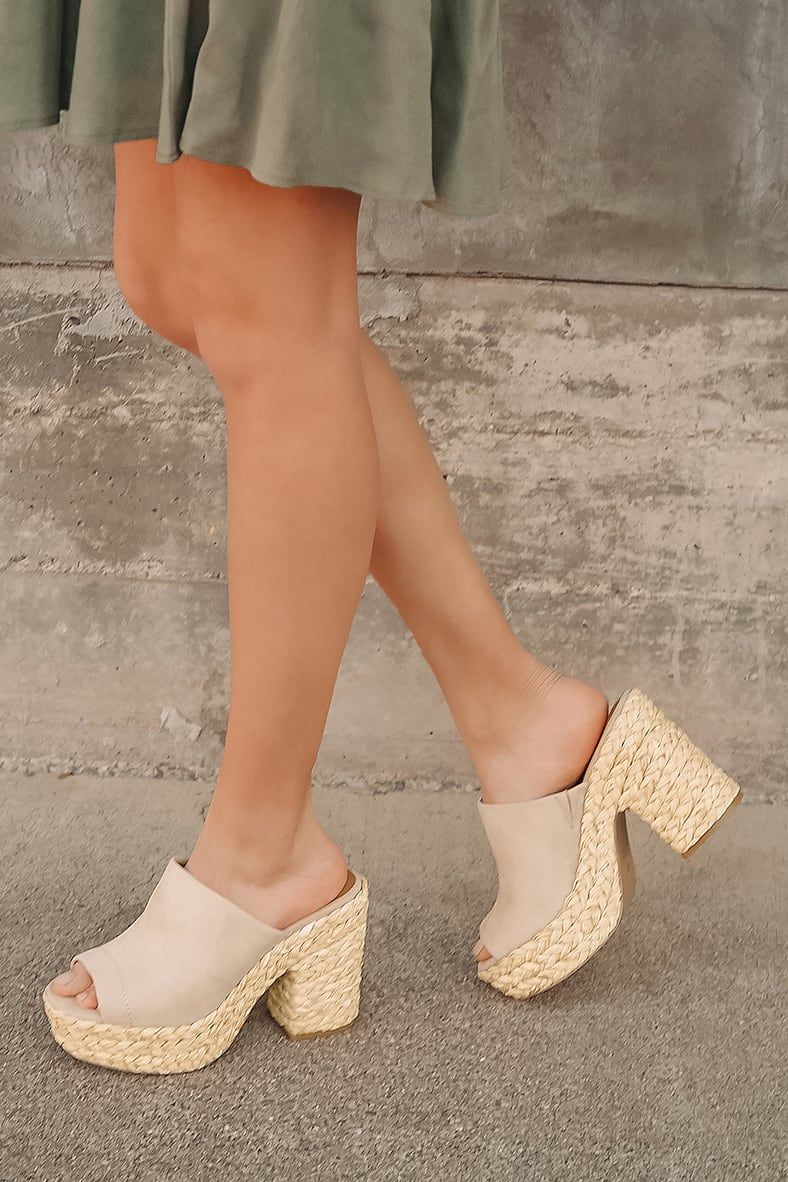 Ervyn Light Nude Suede Raffia Platform Slide Sandals | Lulus (US)