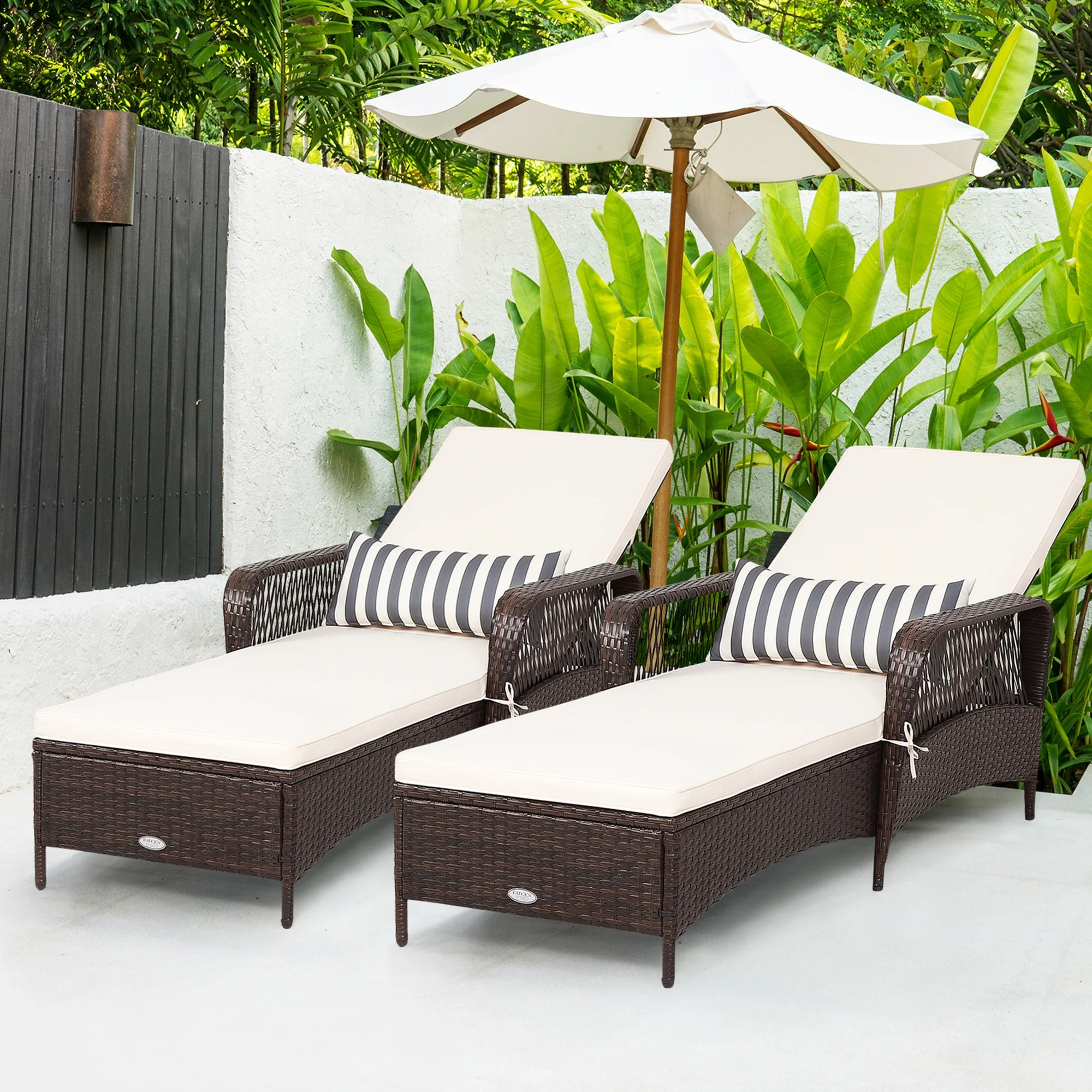 Gymax Set of 2 Rattan Patio Lounge Chair Chaise w/ Adjustable Backrest Cushion & Pillow | Walmart (US)