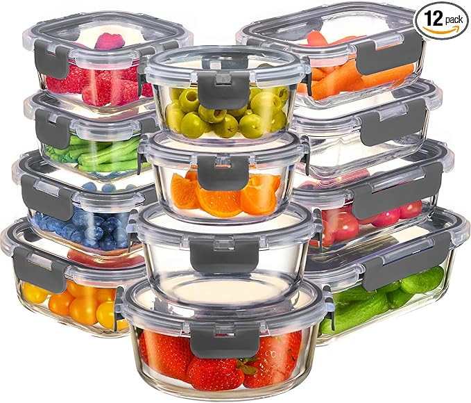 FineDine 24 Piece Glass Storage Containers with Lids - Airtight, Leak Proof, Dishwasher Safe, Gla... | Amazon (US)