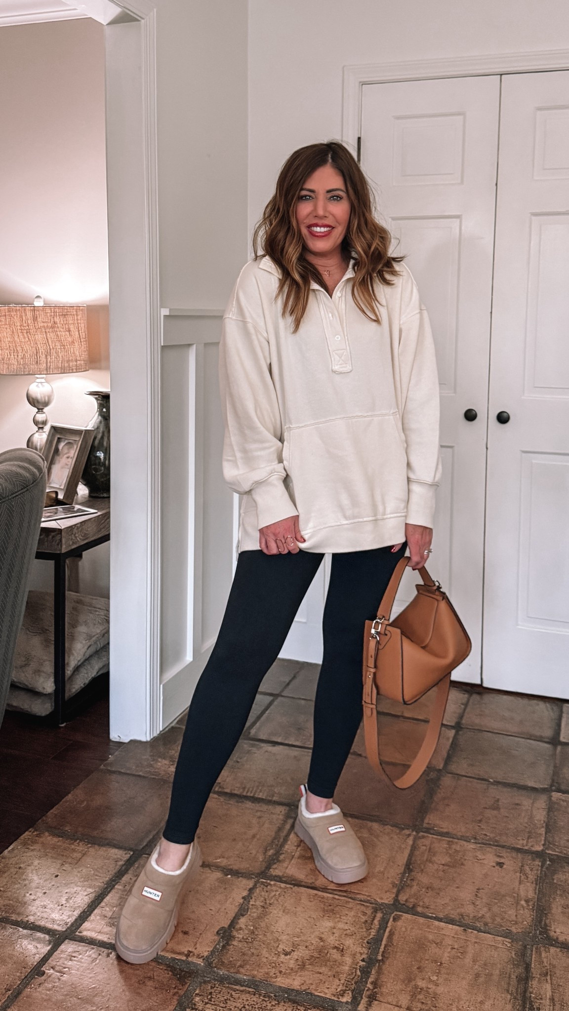 Cozy & cute winter fit!

Oversized Henley sweatshirt from aerie/ size medium

My favorite fleece lined leggings from Amazon/ medium

And these new, super cozy and practical insulated hunter clogs! They are super cozy and very comfy with the nice thick sole that has a ton of traction. They are also water resistant so you don’t have to worry if you get them wet. Although I would still treat them.

Look for less Italian leather Crossbody bag


#LTKootd #LTKOver40 #LTKFindsUnder50