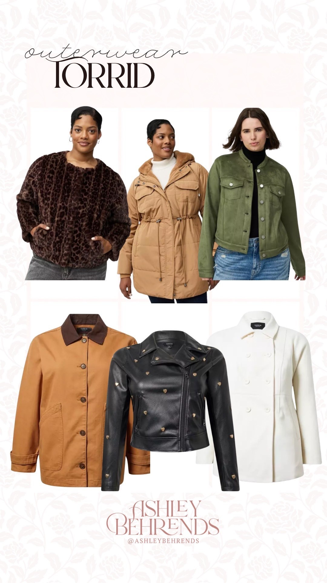 Torrid has so many good jackets right now and they are all on sale. I’m loving this gorgeous white peacoat for a dressier option this holiday season and the leopard faux fur is so on trend. This studded heart ❤️ moto jacket is adorable and would be great for girls night or a date night and I love the casual barn jacket, trench coat and olive green suede moto jacket.  
Affordable winter finds, on sale jackets, plus size winter finds 

#LTKSaleAlert #LTKSeasonal #LTKPlusSize