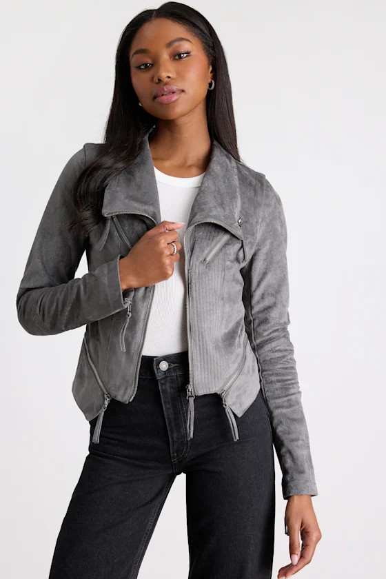 Ready For Anything Charcoal Grey Suede Moto Jacket | Lulus