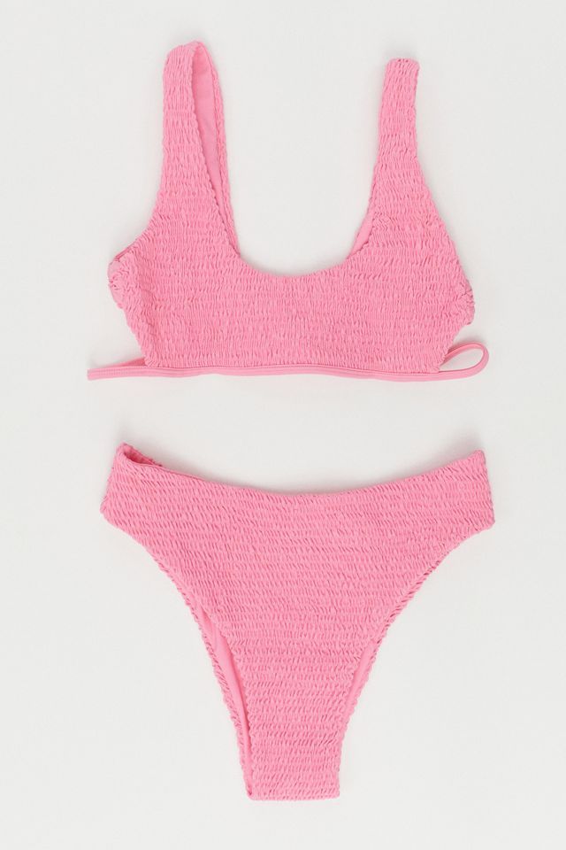 Aila Blue Dune Smocked Scoop Bikini Top | Urban Outfitters (US and RoW)