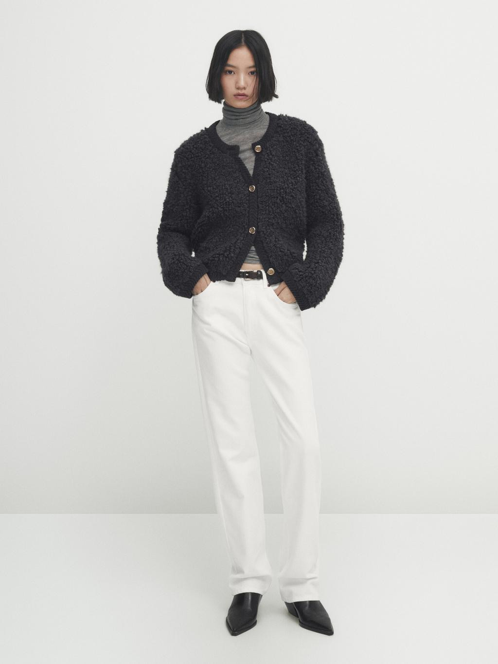 Bouclé knit cardigan with buttons | Massimo Dutti US
