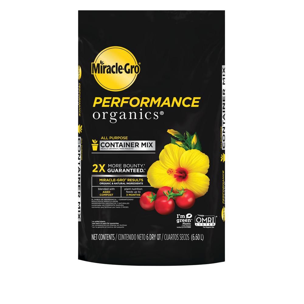 Miracle-Gro 6 qt. Performance Organics All Purpose Potting Soil Mix-45606300 - The Home Depot | The Home Depot