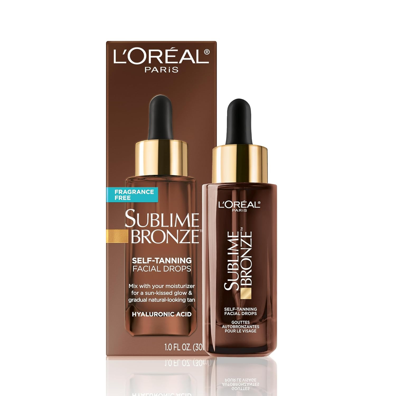 L'Oreal Paris Sublime Bronze Self Tanning Facial Drops with Hyaluronic Acid, Gradual Tan, Fragrance-Free, 1 fl. Oz | Amazon (US)