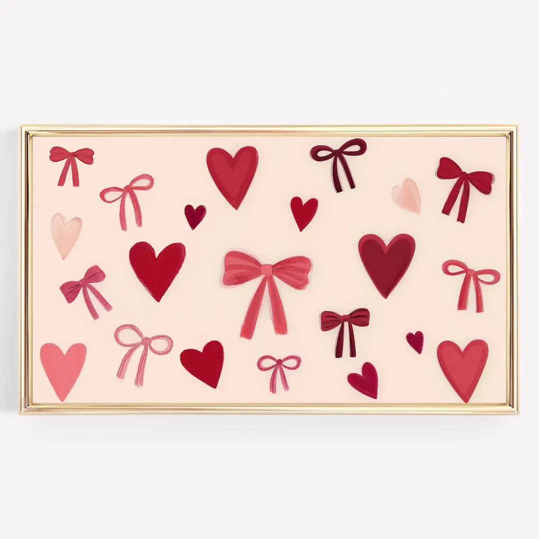 Frame Tv Art Valentines Day, Coquette Bows Red Hearts Art - Etsy | Etsy (US)