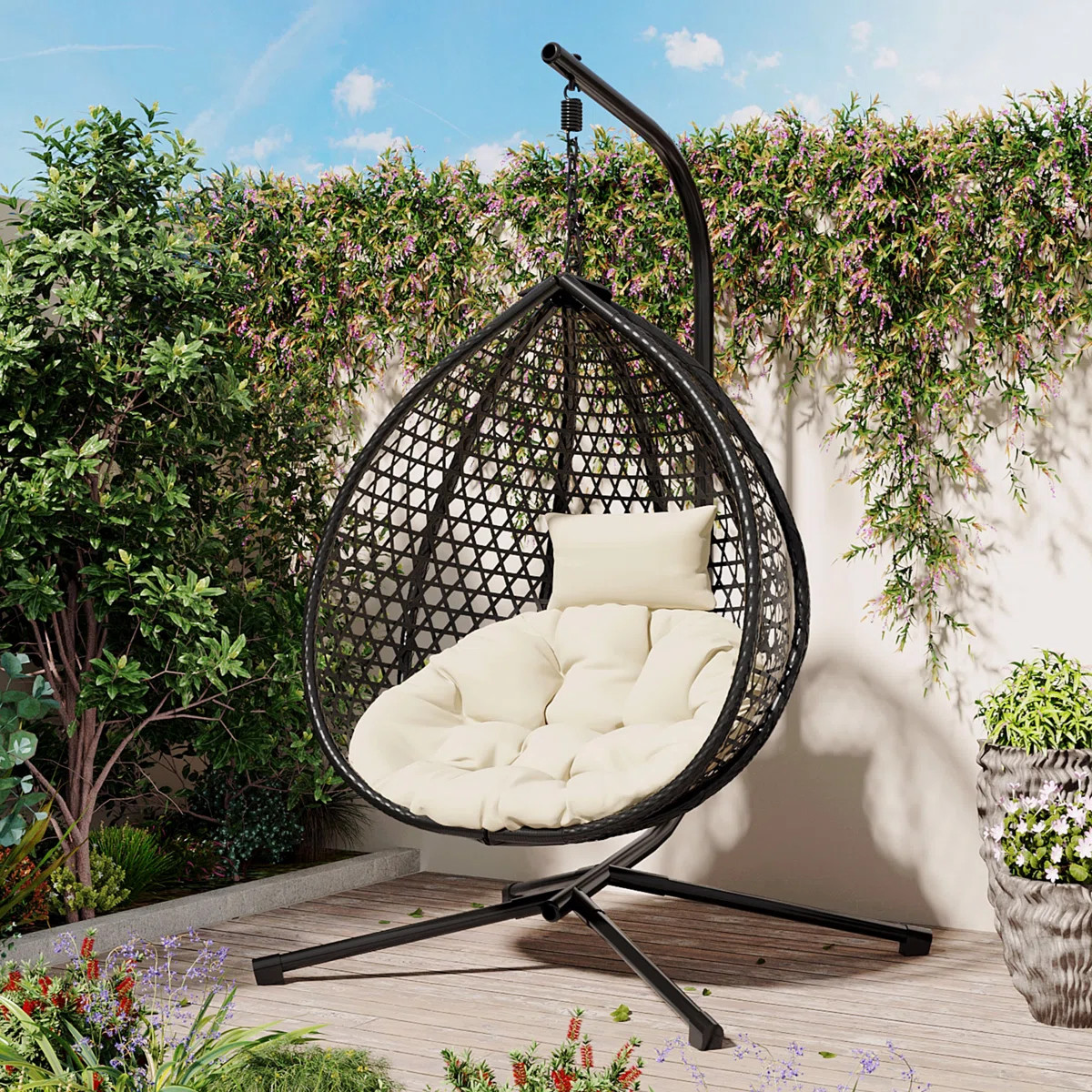 Sturdy Hanging Egg Chair with Stand – PE Rattan | Wayfair North America