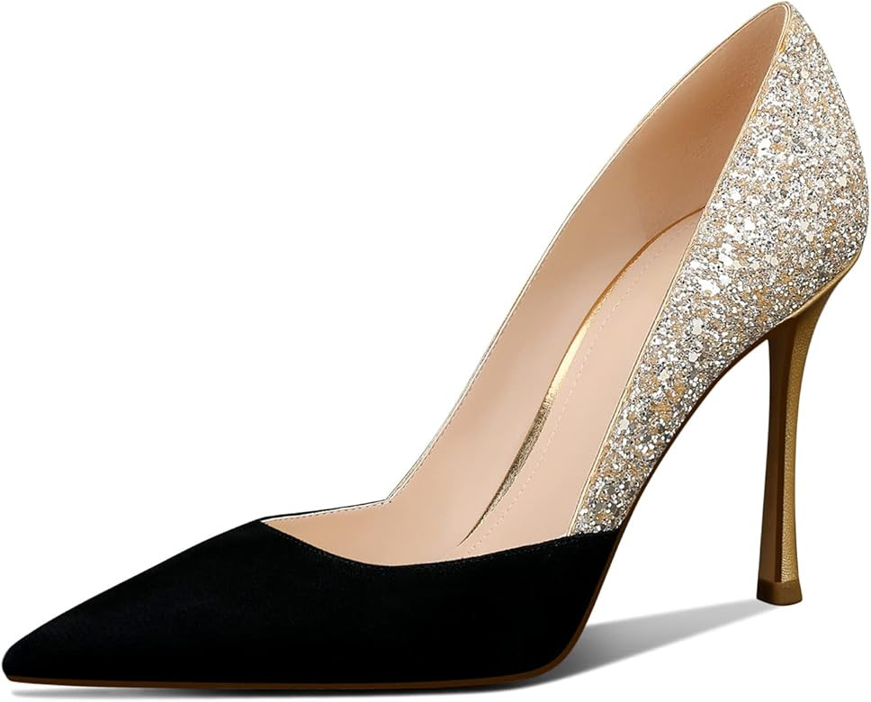 Women's Classic Pointed Toe High Heels Stiletto Pumps with 3.35in Sparkly for Wedding,Party,Dress | Amazon (US)