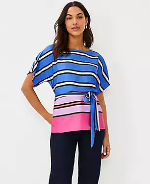 Stripe Belted Dolman Sleeve Top | Ann Taylor (US)