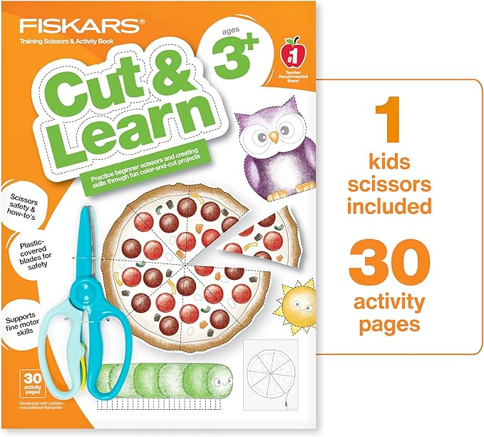 Fiskars Cut & Learn Kids Activity Book and Training Scissors - Gifts for Kids - Ages 3+ | Amazon (US)