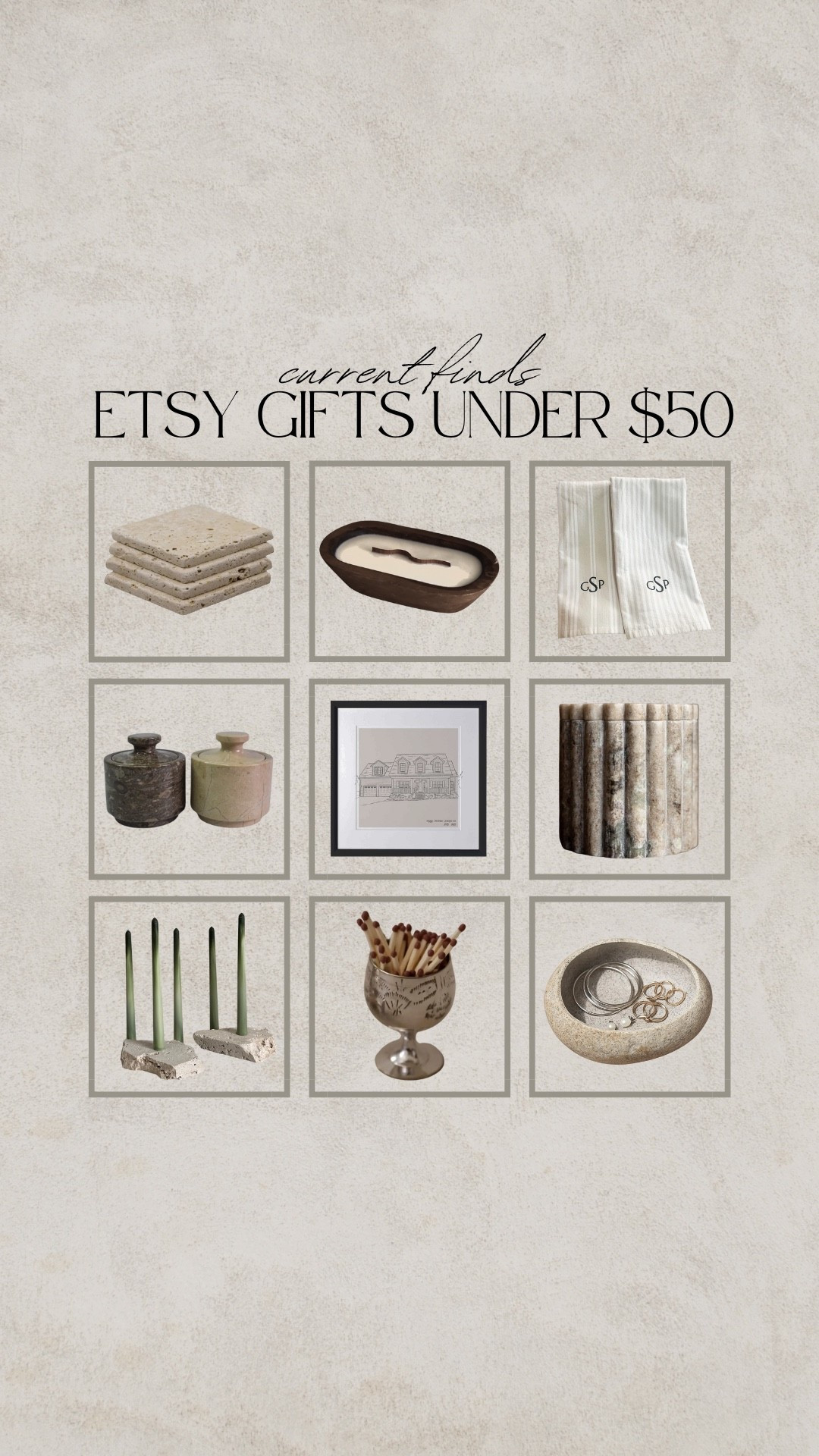 Gift ideas under $50, etsy finds, catch all, marble jewelry dish, wooden candle, dough bowl candle, match cloche, matchstick holder, stone jewelry dish, tapered candles, wall art, custom wall art, marble jar, salt cellar, salt and pepper holder, salt and pepper shaker, marble fluted jar, embroidered dish towels, dish towels, custom dish towels, travertine coasters, stone coasters

#LTKGiftGuide #LTKHome #LTKFindsUnder50