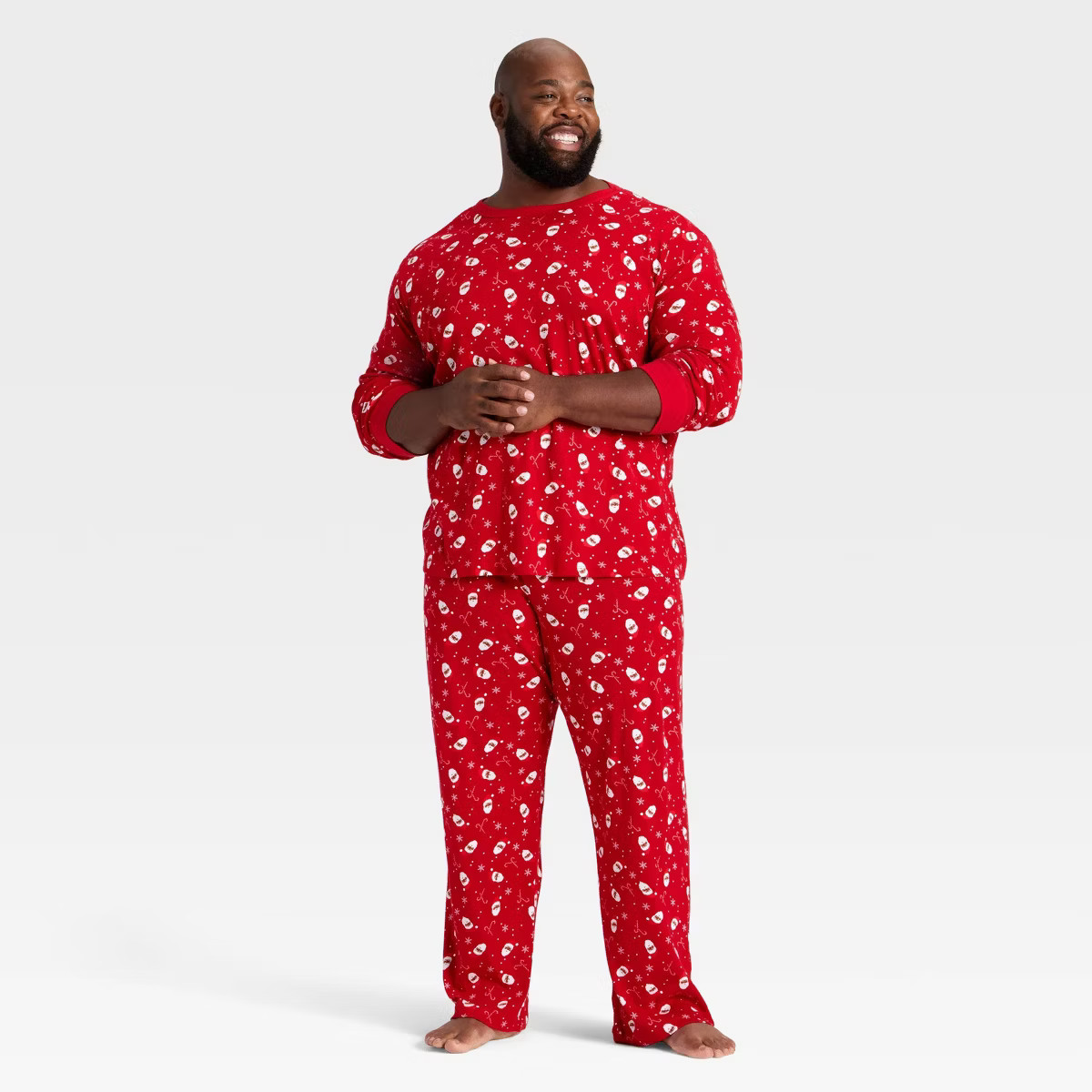 Men’s Big & Tall Santa Print Ribbed Long Sleeve Holiday Matching Family Pajama Shirt - Wondersh... | Target