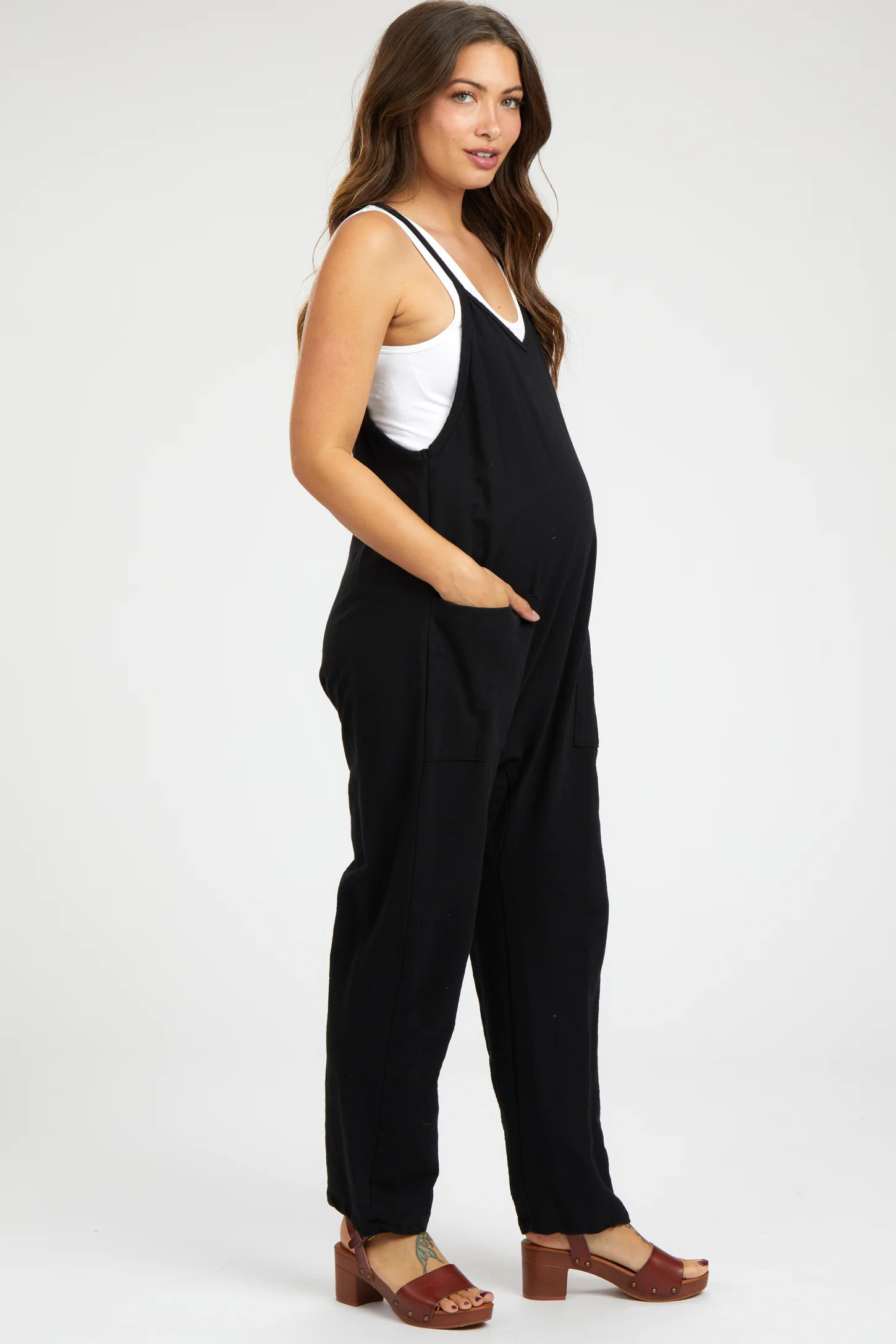 Black Knit Front Pocket Maternity Overall | PinkBlush Maternity