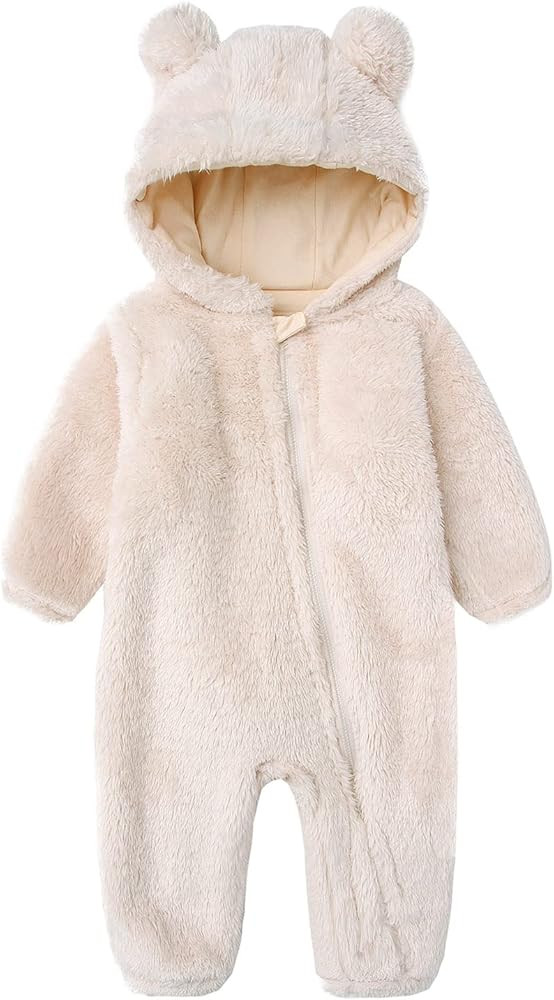 Newborn Baby Fluffy Onesie Infant Bear Suit Hooded Romper Zipper Fleece Toddler Jumpsuit | Amazon (US)