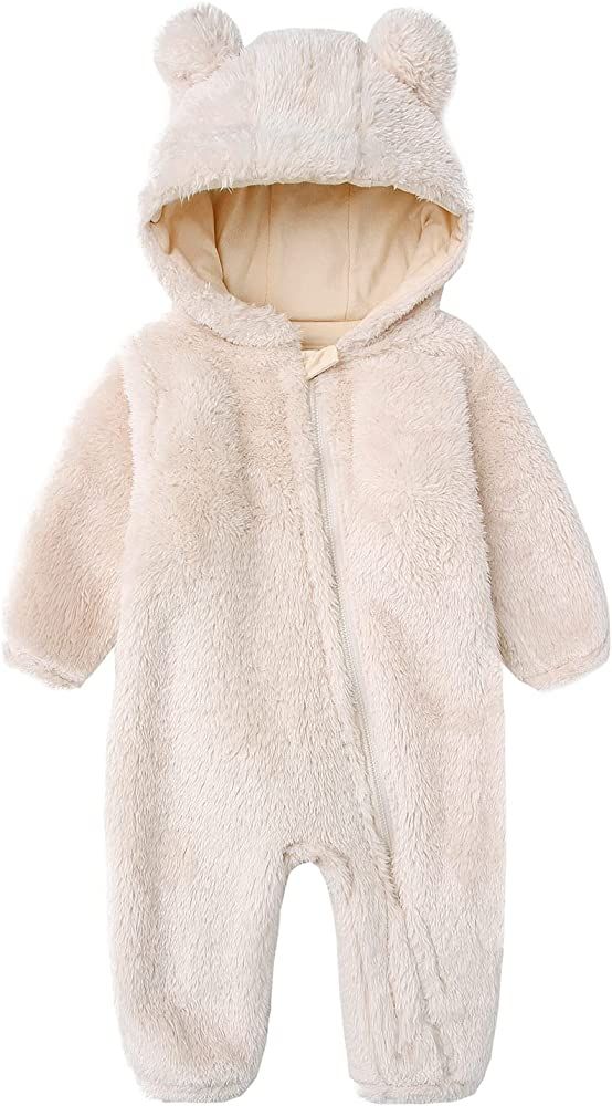 Newborn Baby Fluffy Onesie Infant Bear Suit Hooded Romper Zipper Fleece Toddler Jumpsuit | Amazon (US)